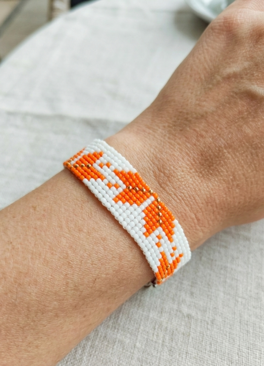 "Autumn Ember" Handcrafted Orange Floral Leaf Loom Bracelet