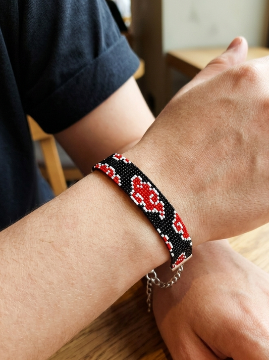Handcrafted Akatsuki Red Cloud Seed Bead Bracelet – Unisex Naruto Inspired Anime Wristband