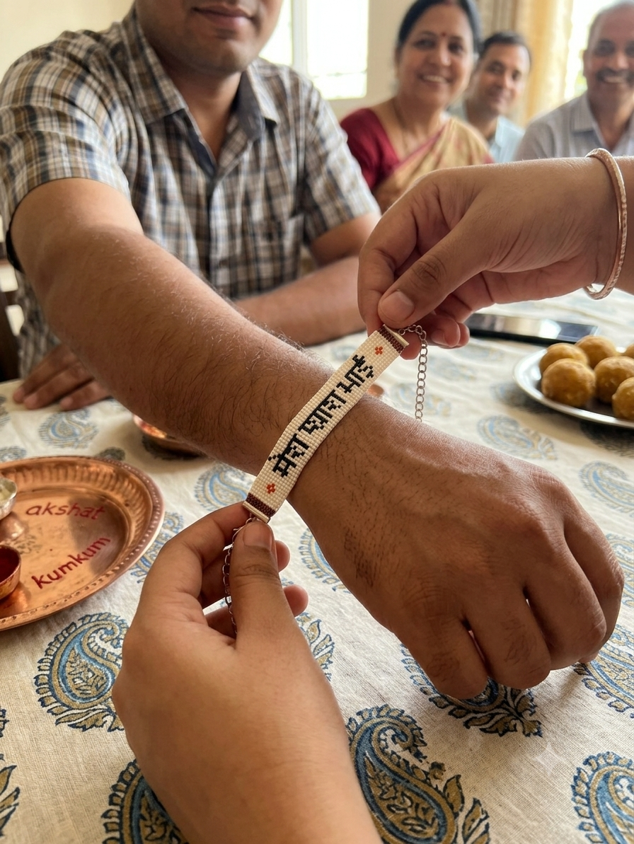Handmade "Mera Pyara Bhai" Beaded Rakhi Bracelet | Handcrafted Seed Bead Wristband