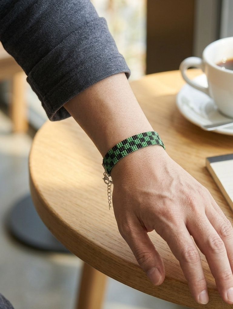 Handcrafted Tanjiro Checkerboard Beaded Bracelet – Demon Slayer Inspired Unisex Anime Wristband