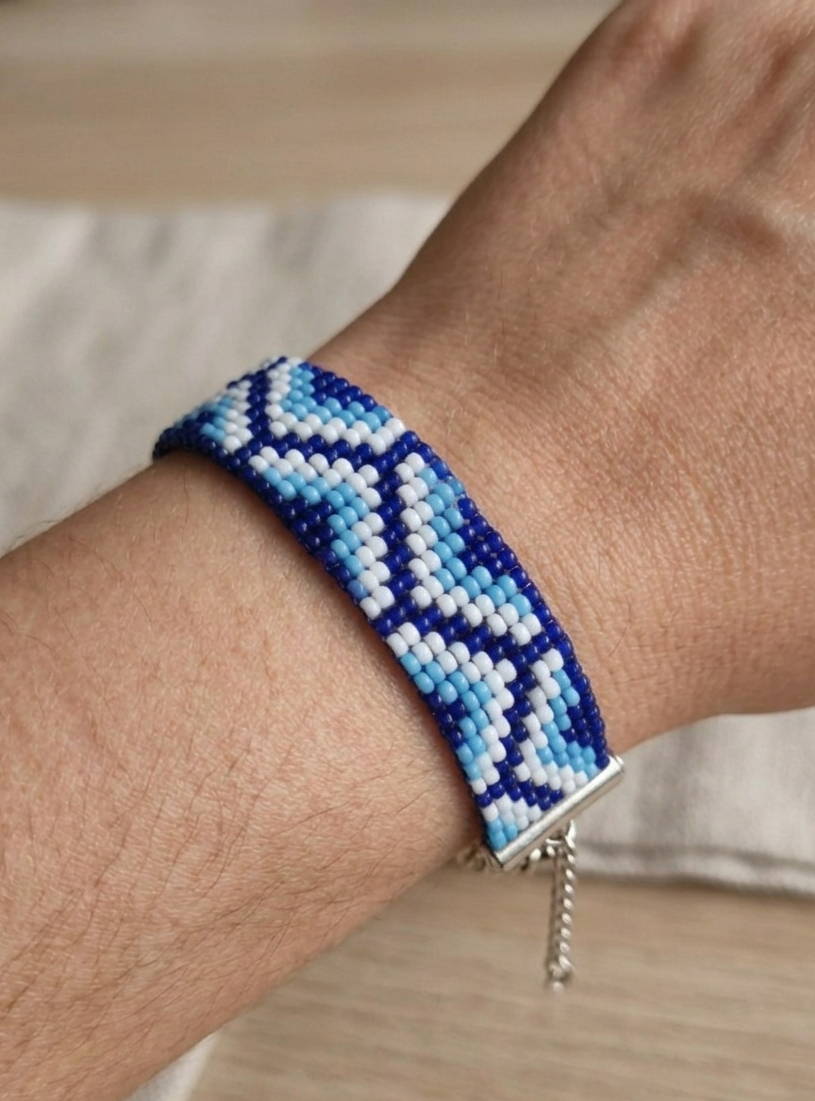 Handmade Blue "Nazar Rakshak" Seed Bead Bracelet – Protective Inspired Geometric Design – Adjustable Boho Wristband for Luck &amp; Style