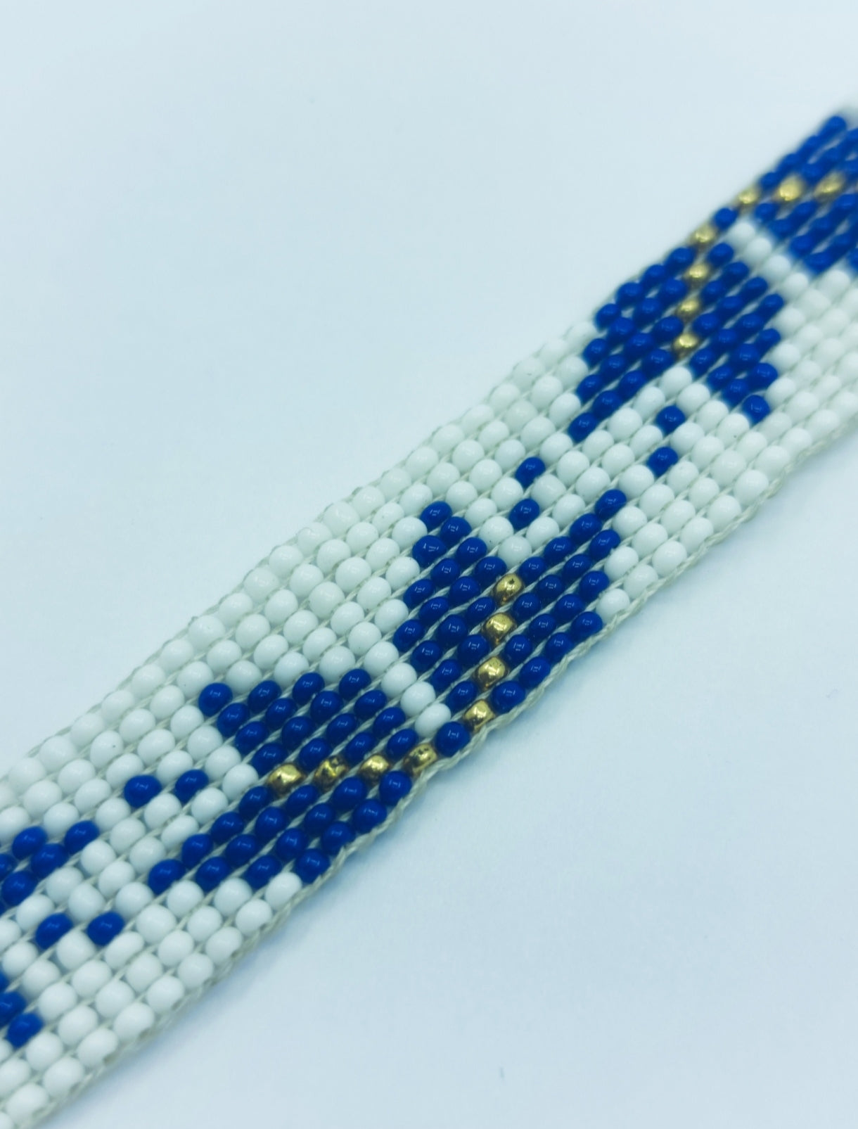 Handmade Blue Leaf Artisan Loom-Beaded Bracelet | Adjustable Silver Clasp