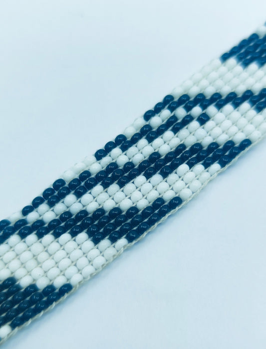 Handcrafted Black & White Geometric Beaded Bracelet | Modern Diagonal Loom Bracelet