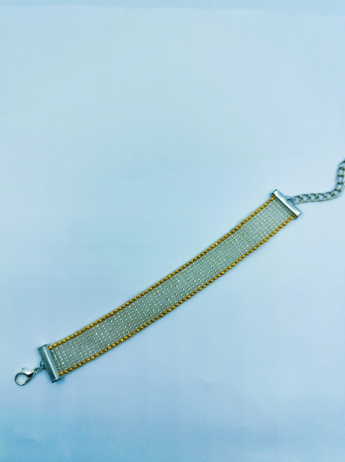 Handcrafted Golden Edge Loom Bracelet | Elegant White & Gold Artisan Bracelet