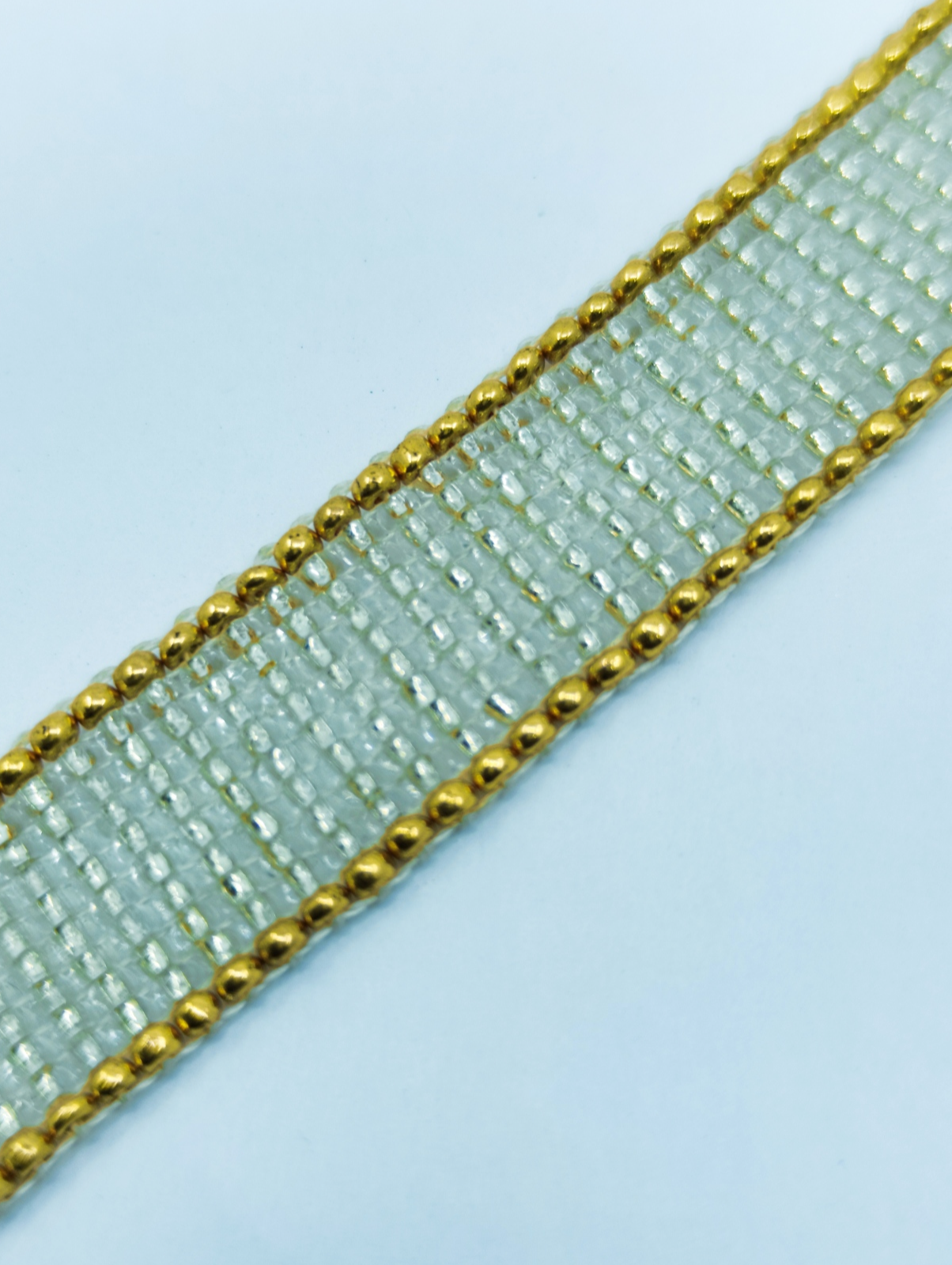 Handcrafted Golden Edge Loom Bracelet | Elegant White & Gold Artisan Bracelet
