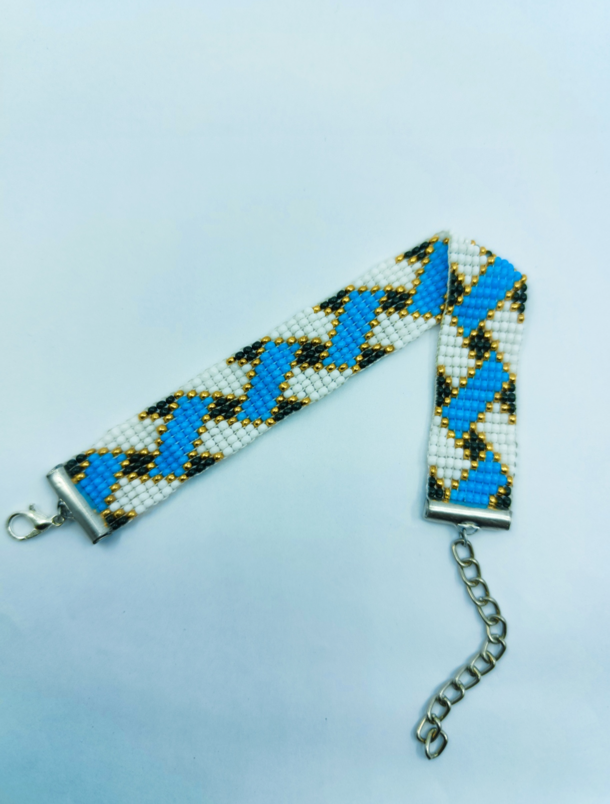 "Aura" Handcrafted Interlocking Blue & Metallic Gold Loom Bracelet