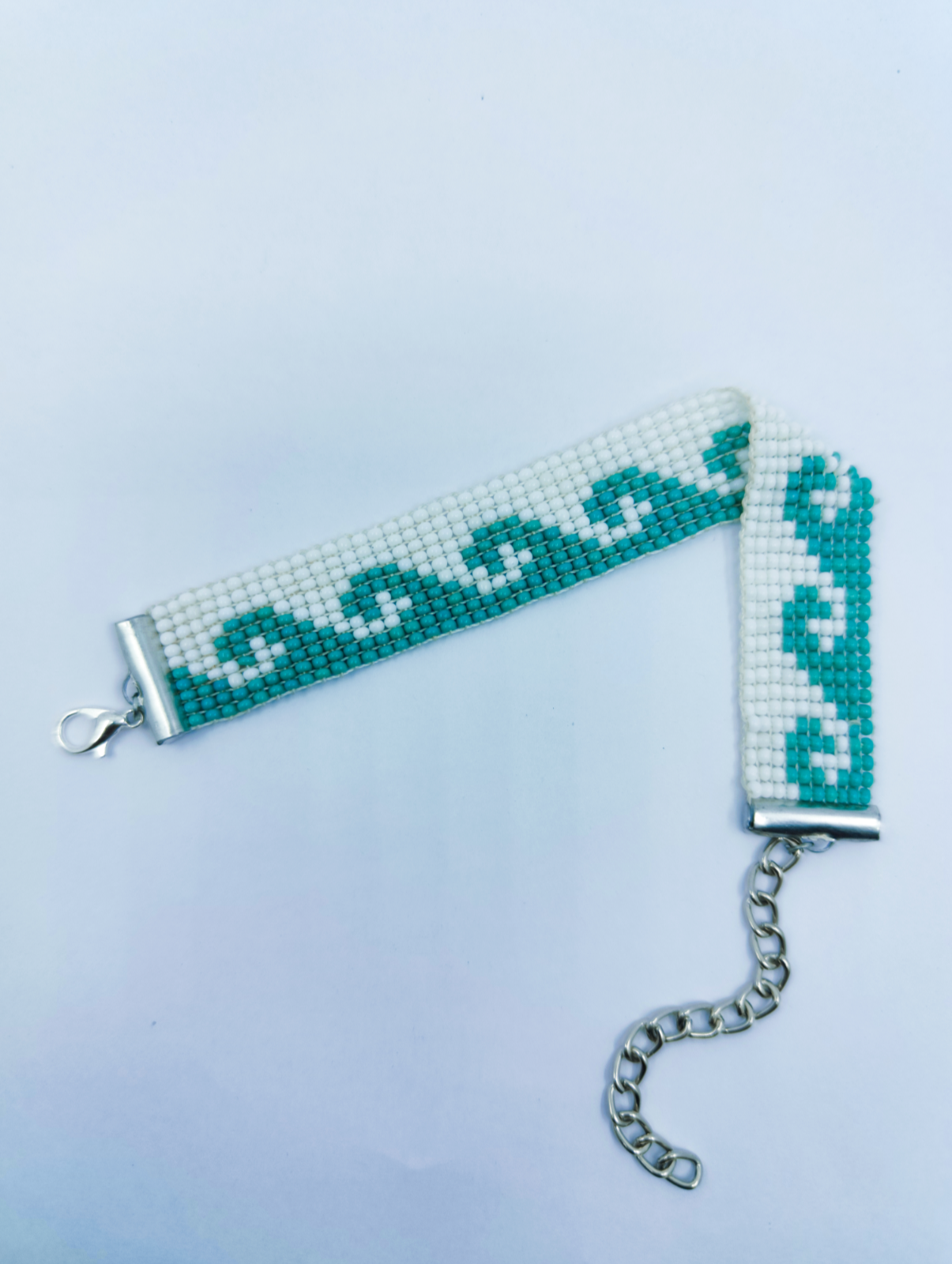 Ocean Wave Beaded Bracelet – Teal & White Surf Style