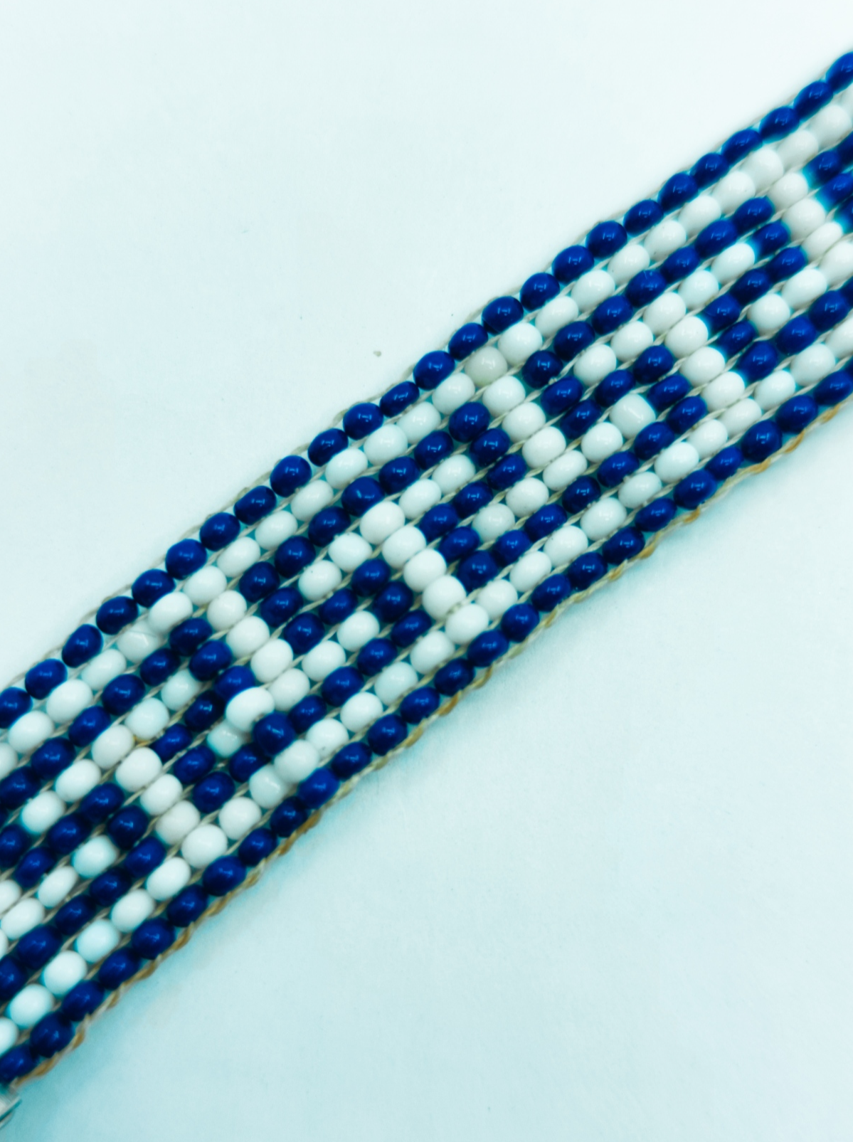 Handcrafted "Greek Key" Seed Bead Loom Bracelet – Navy & Azure Blue
