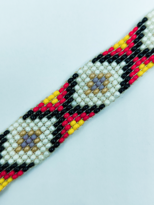 Handcrafted Boho Diamond Loom Bracelet | Red & Gold Geometric Beaded Bracelet