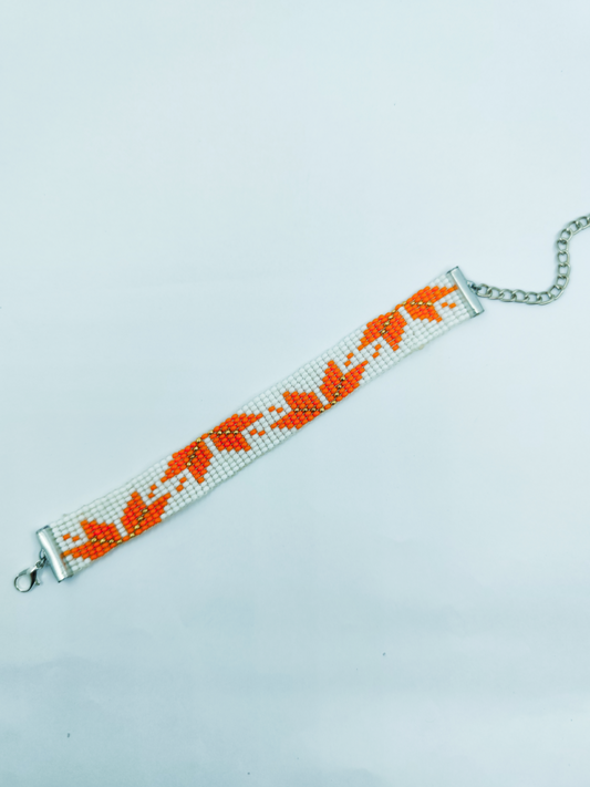 "Autumn Ember" Handcrafted Orange Floral Leaf Loom Bracelet