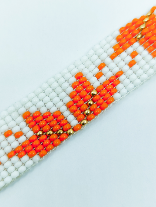 "Autumn Ember" Handcrafted Orange Floral Leaf Loom Bracelet