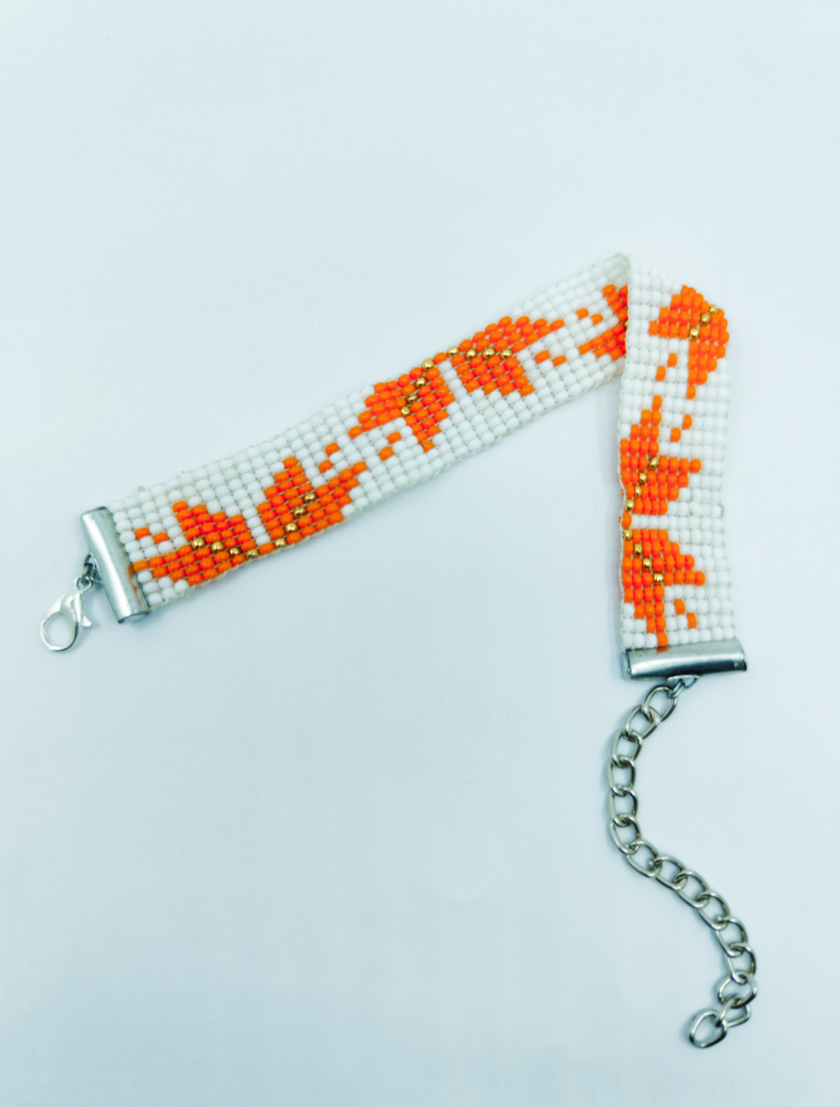 "Autumn Ember" Handcrafted Orange Floral Leaf Loom Bracelet