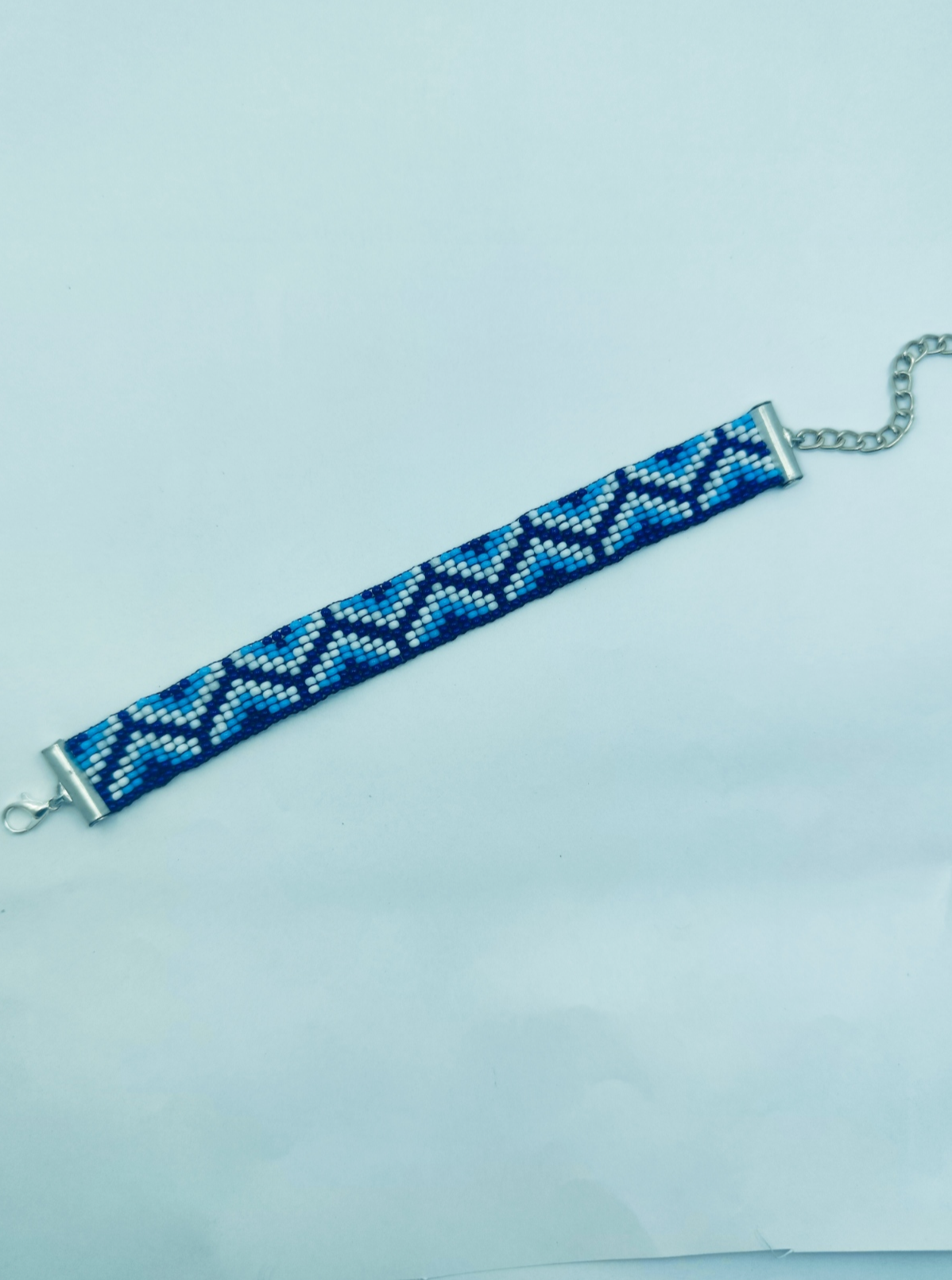Handmade Blue "Nazar Rakshak" Seed Bead Bracelet – Protective Inspired Geometric Design – Adjustable Boho Wristband for Luck &amp; Style