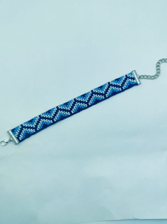 Handmade Blue "Nazar Rakshak" Seed Bead Bracelet – Protective Inspired Geometric Design – Adjustable Boho Wristband for Luck &amp; Style