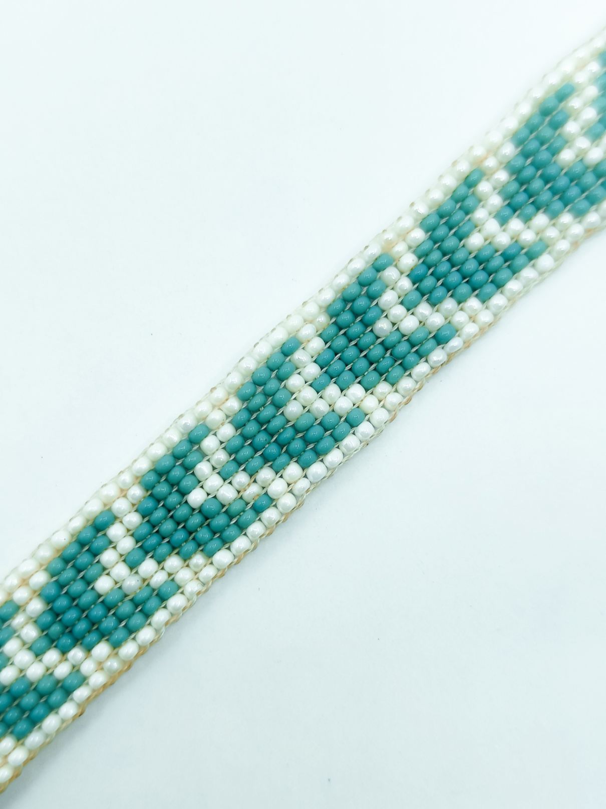 Handmade Teal & White Chevron Beaded Bracelet | Unisex Loomed Seed Bead Jewelry | Adjustable Boho Minimalist Wristband