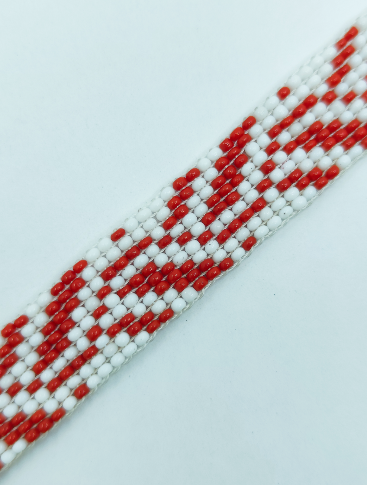 Handmade Red & White Abstract Beaded Bracelet | Unisex Geometric Loomed Jewelry | Adjustable Seed Bead Wristband