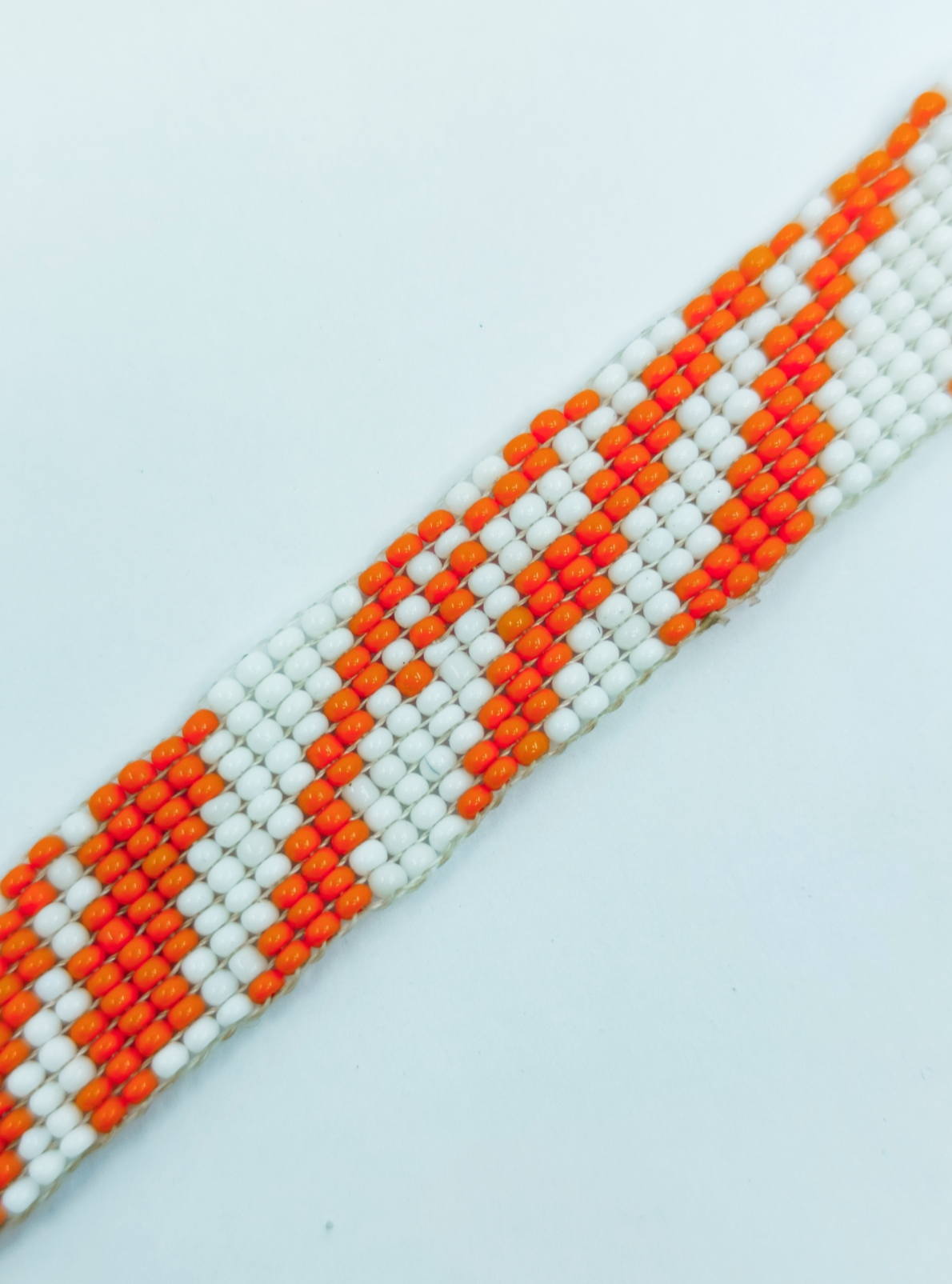 Handmade Orange & White Tiger Stripe Beaded Bracelet | Unisex Geometric Loomed Jewelry | Adjustable Seed Bead Wristband