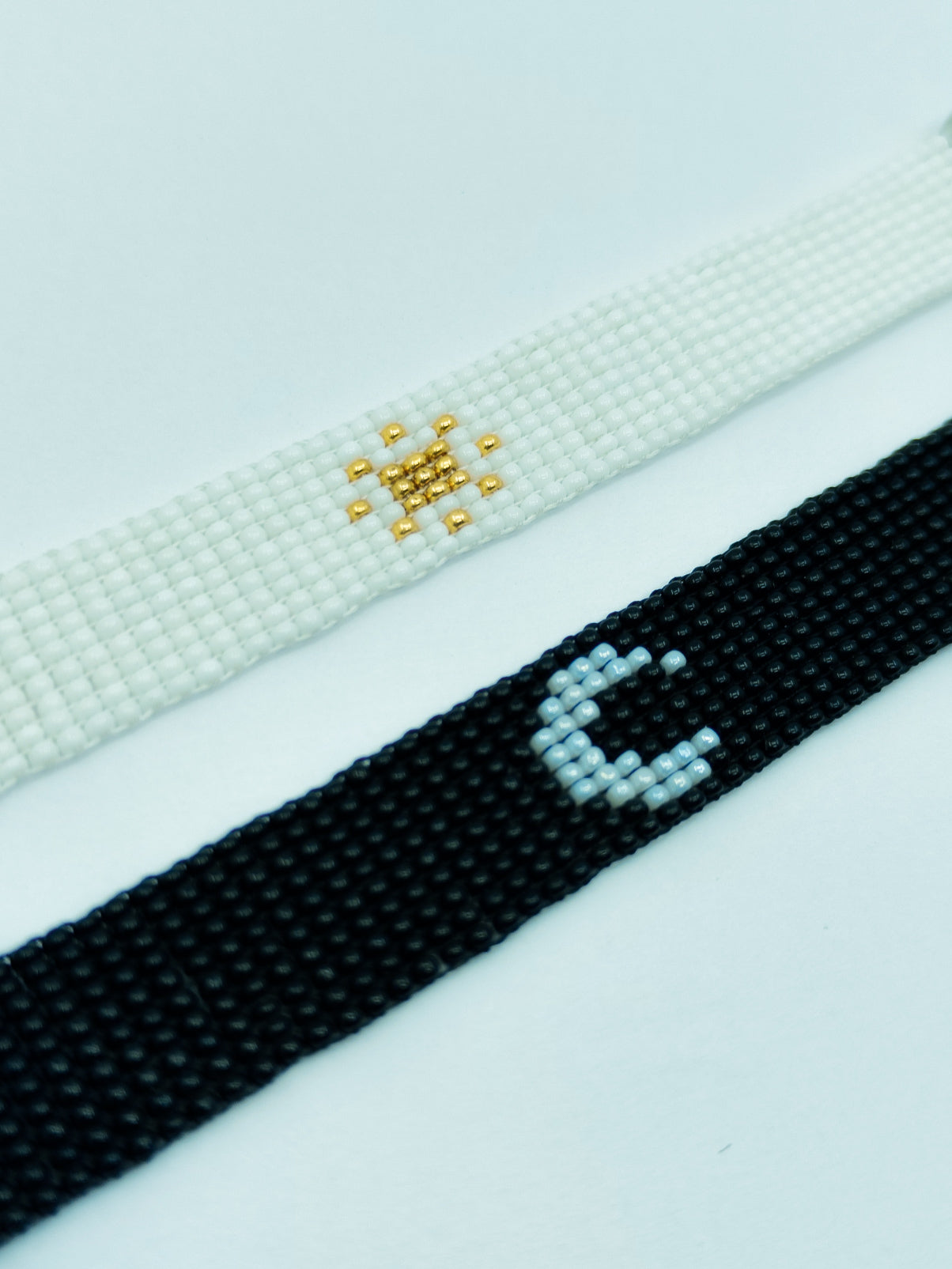 Handmade Couple Bracelets - Loom Woven Seed Bead Star and Moon Matching Wrist Bands for couple, Pack of 2 (Black & White)
