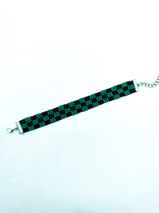 Handcrafted Tanjiro Checkerboard Beaded Bracelet – Demon Slayer Inspired Unisex Anime Wristband