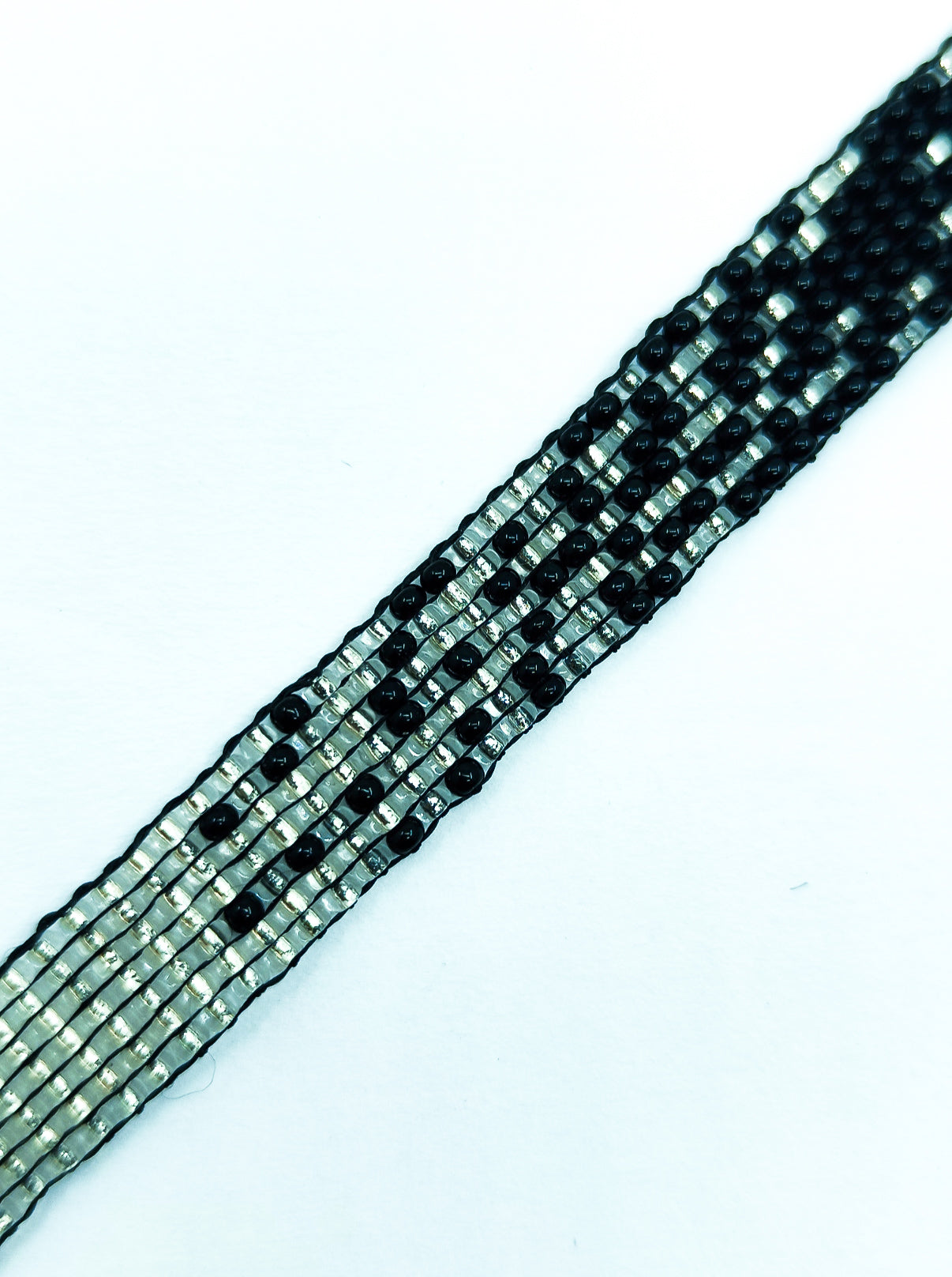 Handmade Beaded Geometric Bracelet – Adjustable Black & Clear Transparent Seed Bead Minimalist Wristband, Woven Abstract Matrix Pattern Casual Accessory Gift for Men, Women, Teens