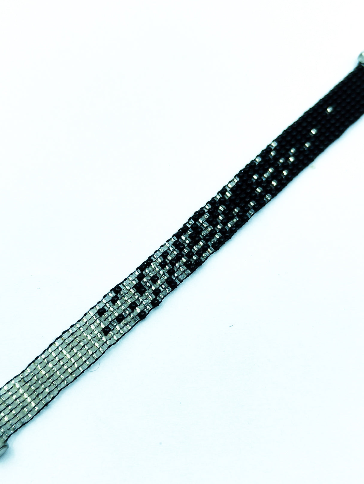 Handmade Beaded Geometric Bracelet – Adjustable Black & Clear Transparent Seed Bead Minimalist Wristband, Woven Abstract Matrix Pattern Casual Accessory Gift for Men, Women, Teens