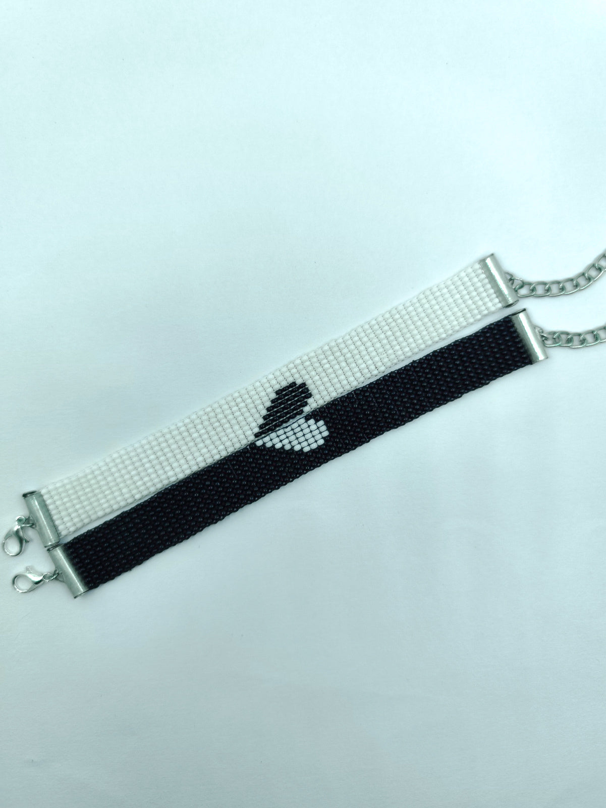Handcrafted Half Heart Matching Couple Bracelets - Set of 2 (Black & White)