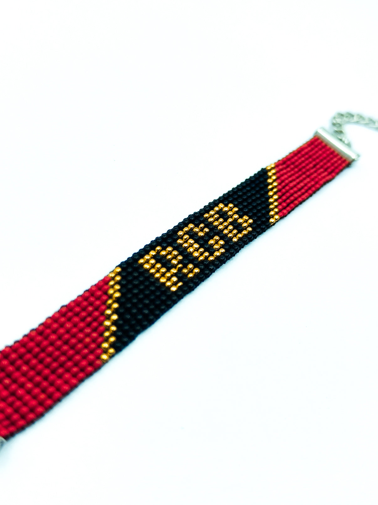 Handmade RCB Cricket Fan Beaded Bracelet – Adjustable Red, Black & Gold Seed Bead Team Wristband, Royal Challengers Bengaluru Fan Merchandise Gift for Men, Women, Teens